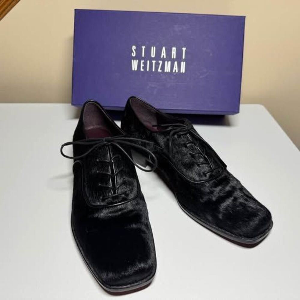 Designer Steal Stuart Weitzman Tibecca Black Pony Hair Oxfords Size 9